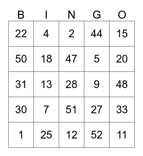 Printable Bingo Cards 1-50