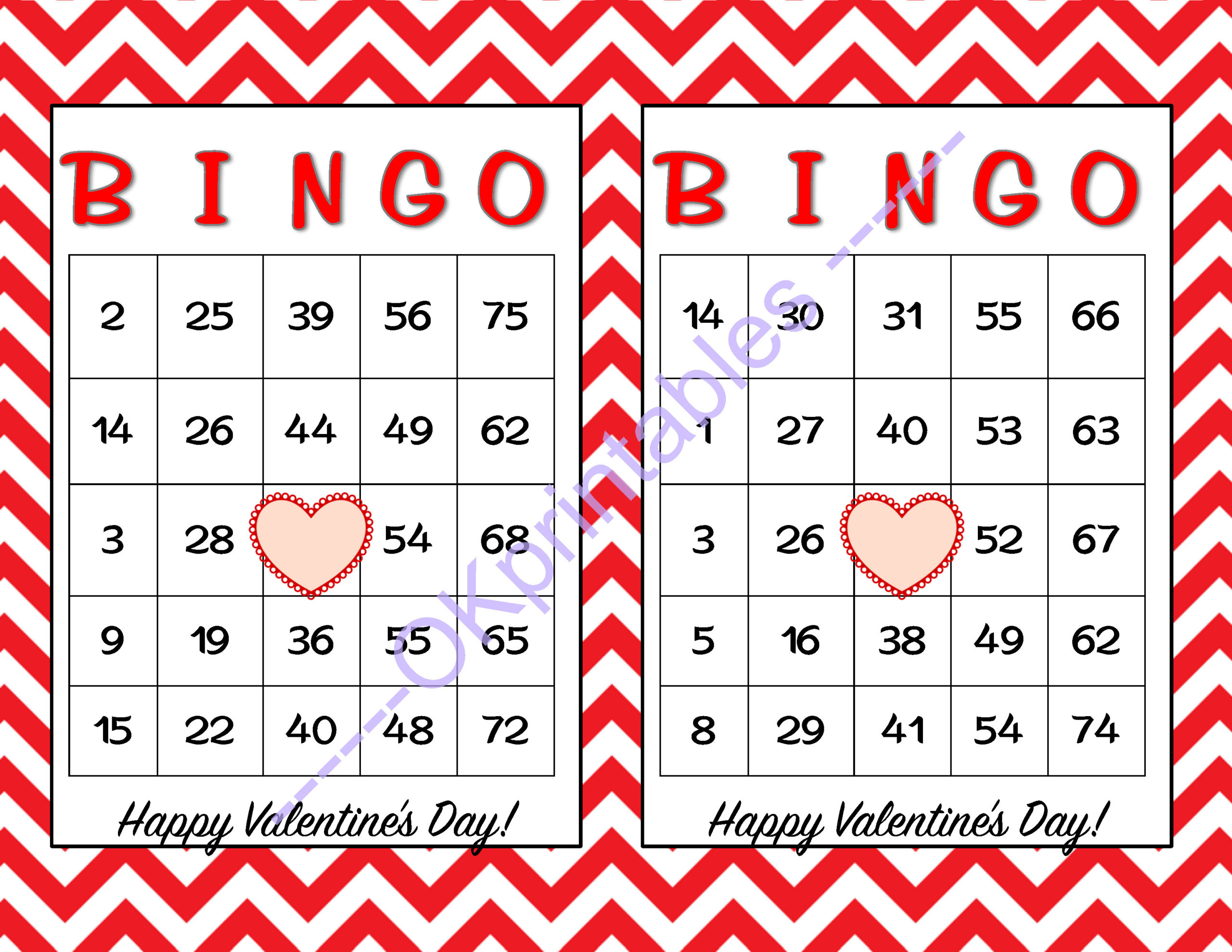 30 Happy Valentines Day Bingo Cards By Okprintables On Zibbet