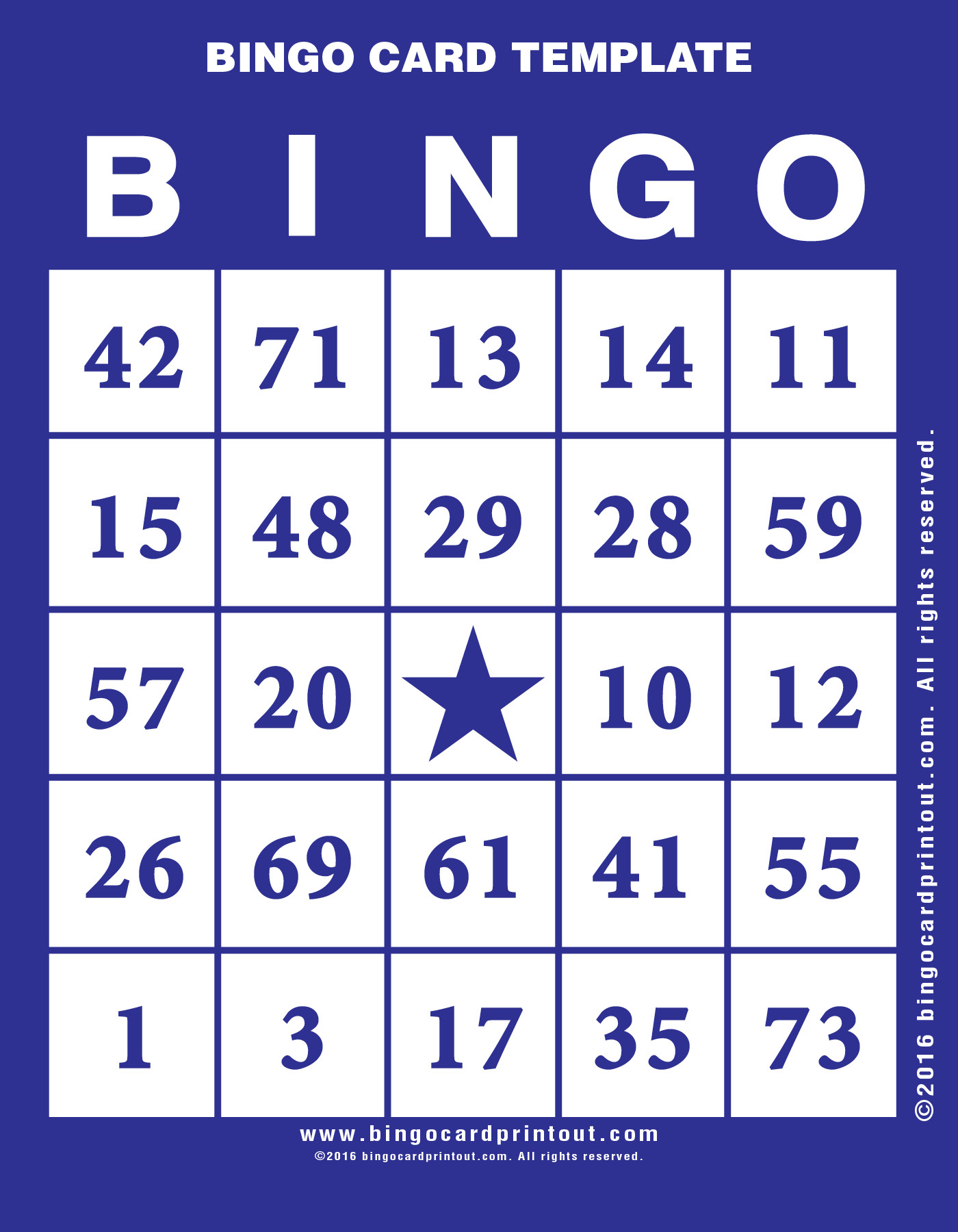 Bingo Card Template BingoCardPrintout