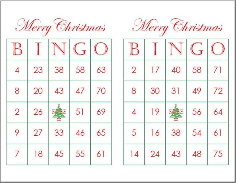 Free Printable Christmas Bingo Cards 1 75 Pdf