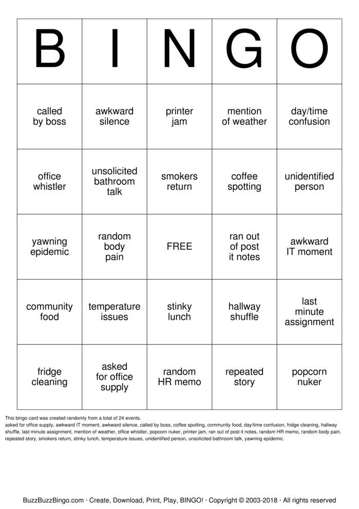 Office Bingo Cards To Download Print And Customize 