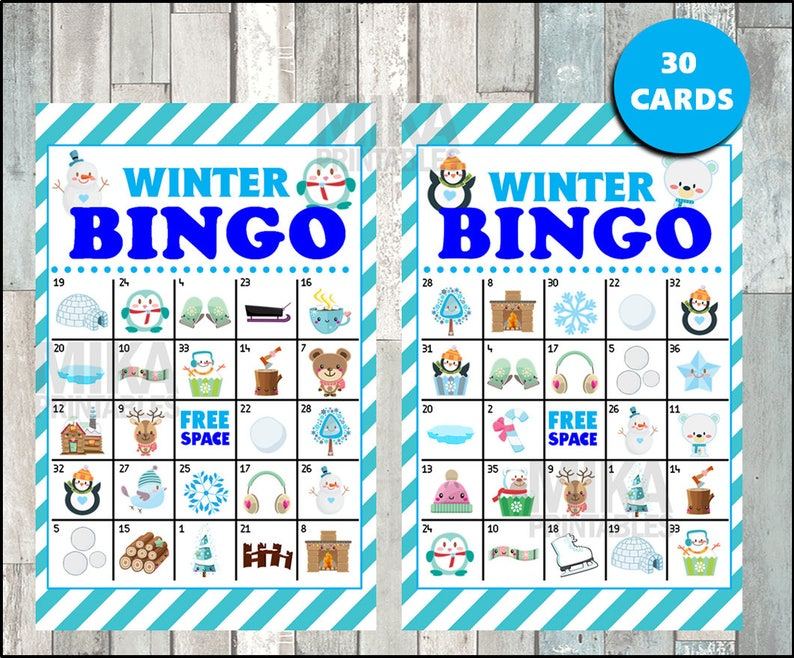 Printable 30 Winter Bingo Cards Printable Snowman Bingo Game Etsy